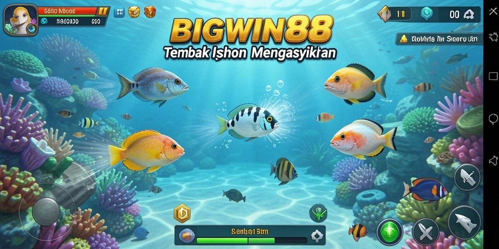 Gameplay seru <strong>BIGWIN88</strong> saat berburu ikan di lautan.