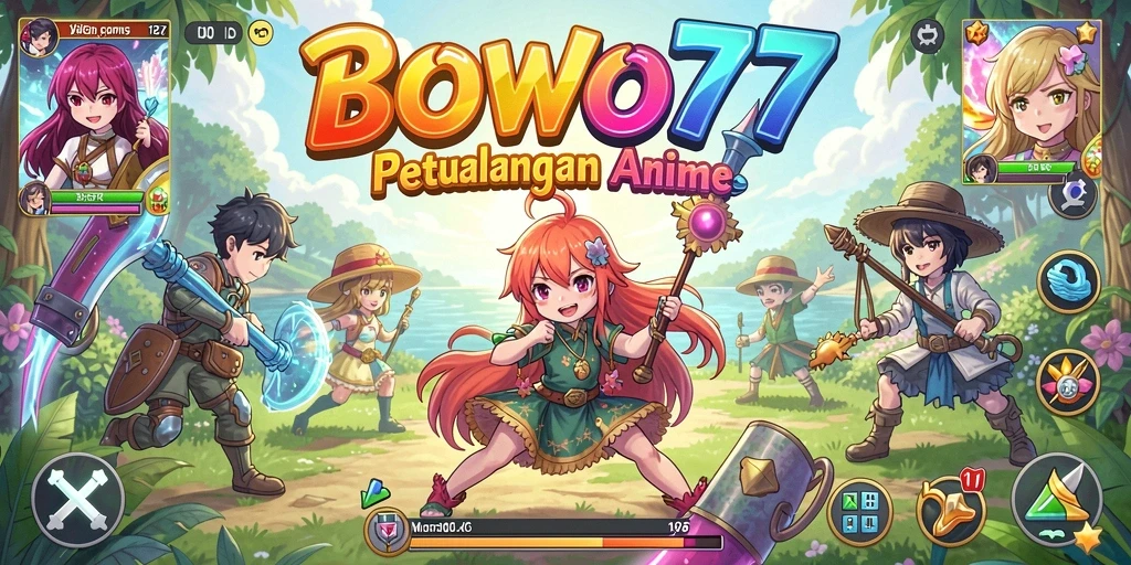 Tangkapan layar yang menunjukkan aksi seru karakter dalam BOWO77