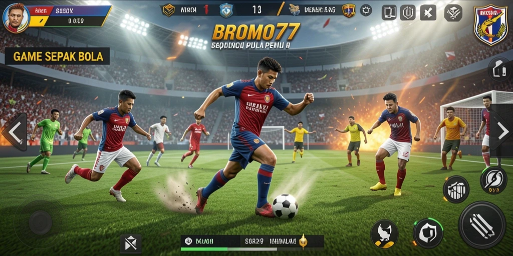 Screenshot BROMO77 menampilkan momen seru pertandingan sepak bola.