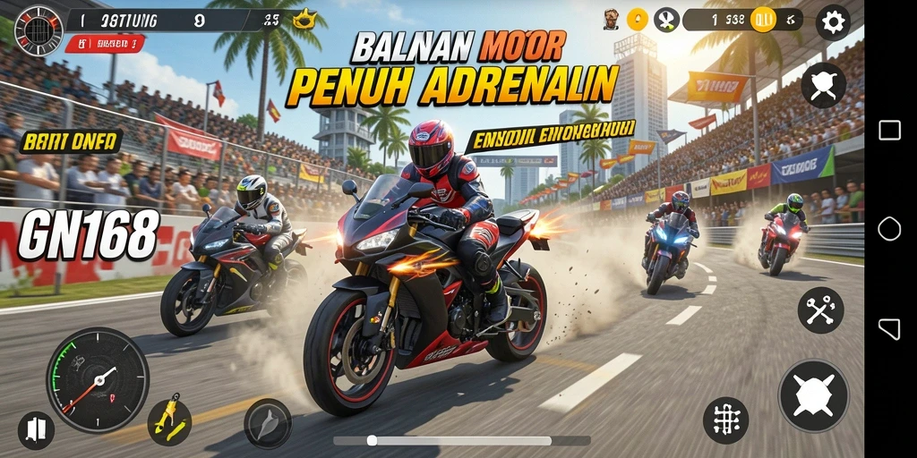Tampilan mendebarkan dari gameplay balapan motor di GN168.