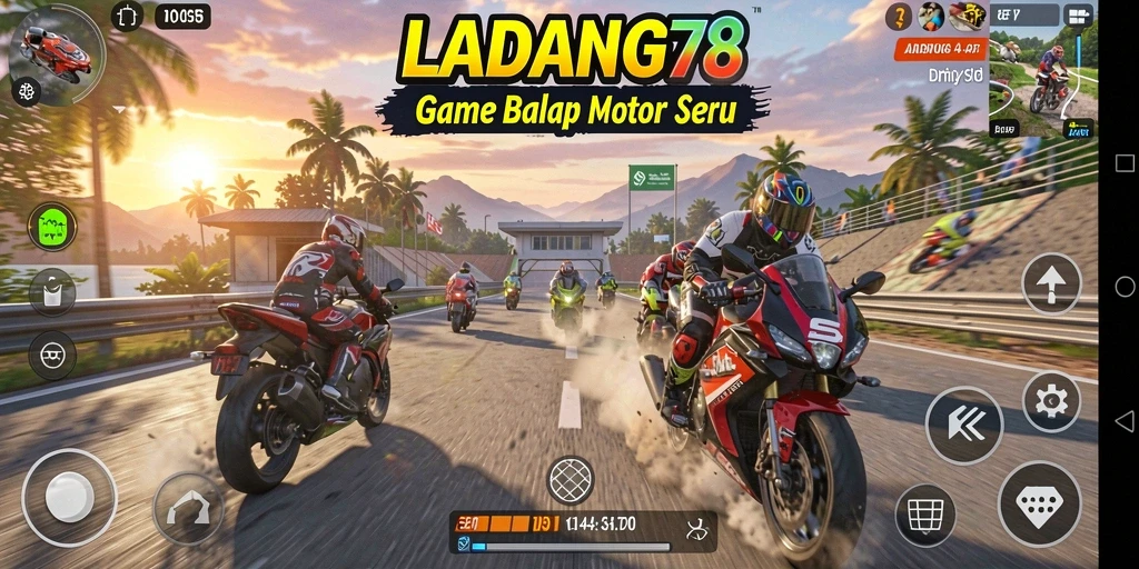 Screenshot LADANG78 menampilkan aksi balap motor yang mendebarkan.