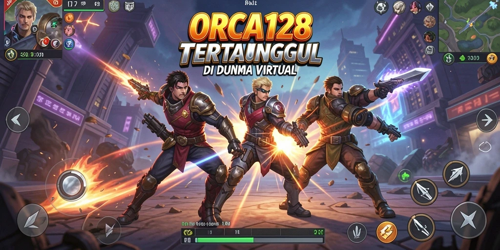 Screenshot ORCA128 dengan tampilan pertarungan yang intens dan mendebarkan.